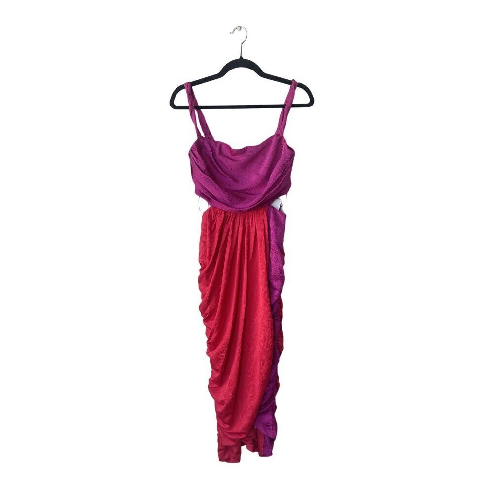 AMUR Free People Dress Midi Persey Cut Out Size 2 Red Pink Twist Revolve Ruched - Picture 5 of 14